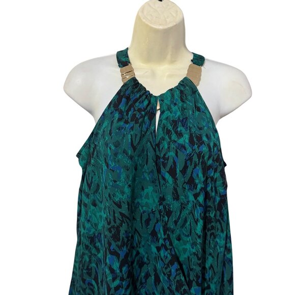 Thalia Sodi Women Printed Keyhole Neck Top Faux Wrap Halter Green Size medium - Picture 7 of 13